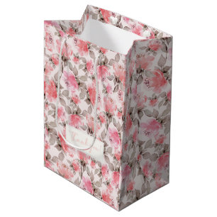 Sac Cadeau Moyen Romantique - papier rose vintage aquarelle