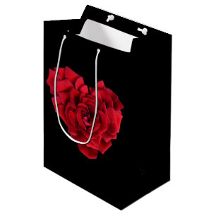 Sac Cadeau Moyen Romantique Red Rose Coeur sur Noir