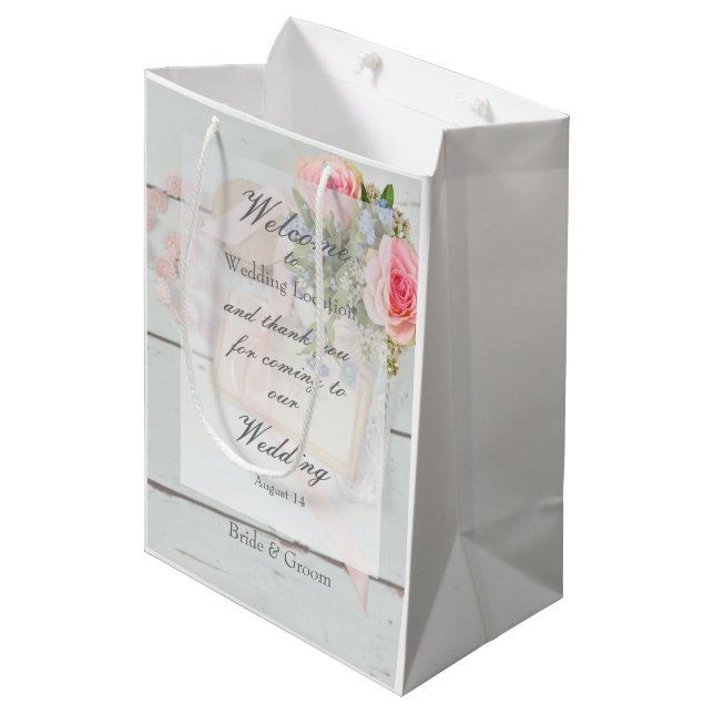 Sac Cadeau Moyen Romantique vintage fleur de printemps éditable mar (Devant Angle)
