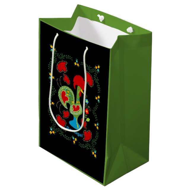Sac Cadeau Moyen Rooster portugais de la chance en vert (Devant Angle)