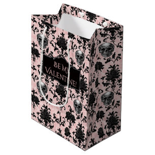 Sac Cadeau Moyen Rose et crânes gothiques rose et noir