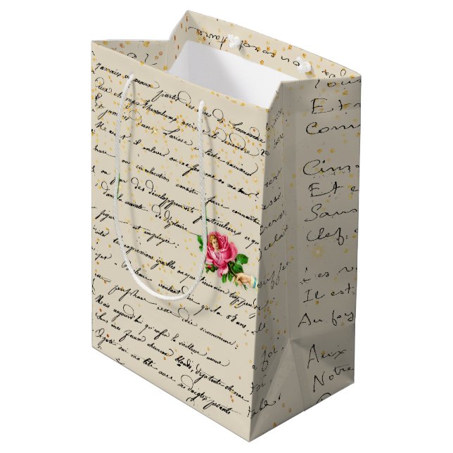 Sac Cadeau Moyen Rose et lettre victoriens (Dos Angle)