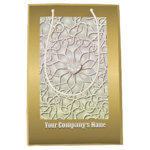 Sac Cadeau Moyen Rose géométrique Gold LOVE Motif de coeur