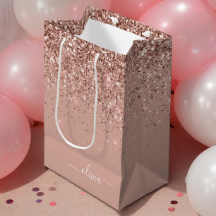 Sac Cadeau Moyen Rose Gold Blush Pink Parties scintillant Script Mo