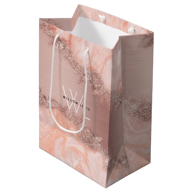 Sac Cadeau Moyen Rose Gold Blush rose Agate Géode Parties scintilla (Devant Angle)