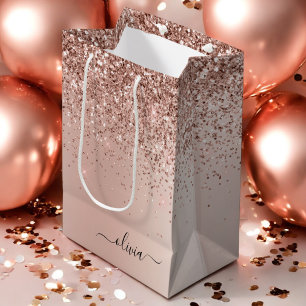 Sac Cadeau Moyen Rose Gold - Parties scintillant rose pâle Nom du m
