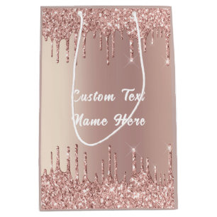 Sac Cadeau Moyen Rose Gold Parties scintillant Texte personnalisé V