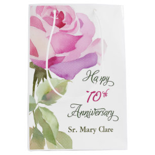 Sac Cadeau Moyen Rose Jubilé du 70ème Anniversaire Nun Custom Name