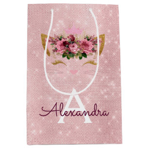 Sac Cadeau Moyen Rose Princess Kitten Rose Gold Blush Pink Parties 