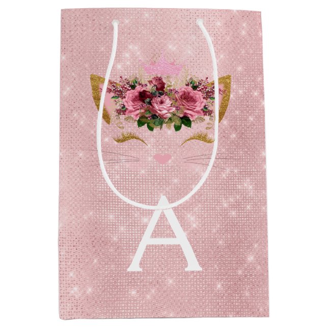 Sac Cadeau Moyen Rose Princess Kitten Rose Gold Blush Pink Parties  (Devant)