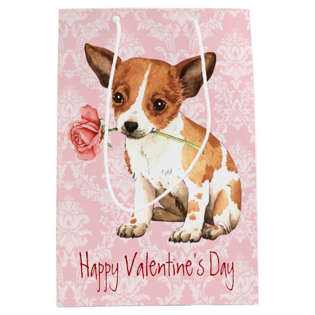 Sac Cadeau Moyen Rose Valentin Chihuahua (Devant)