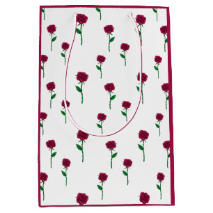 Sac Cadeau Moyen Roses avec tige romantique design Saint Valentin