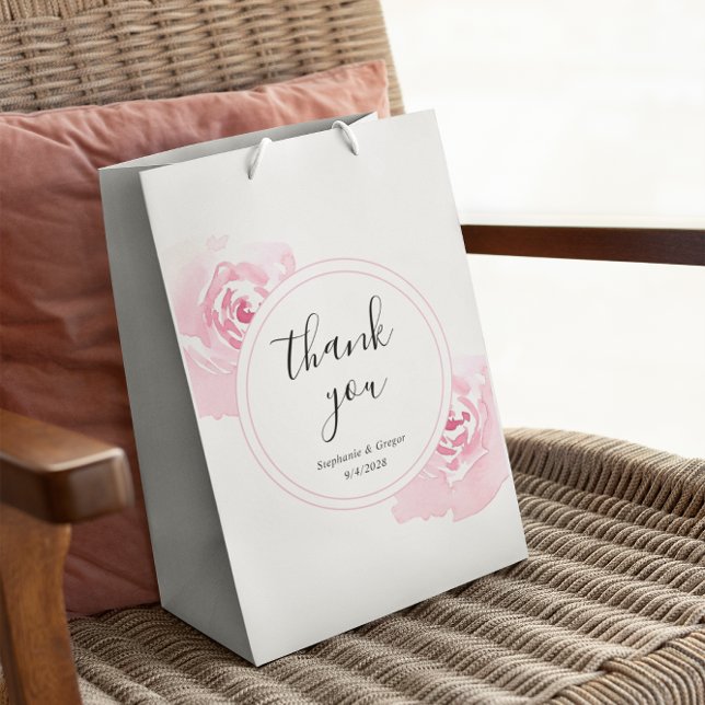 Sac Cadeau Moyen Roses d'aquarelle rose (Créateur téléchargé)