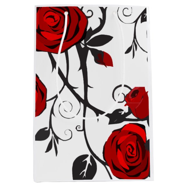 Sac Cadeau Moyen roses de noir et rouge  (Devant)