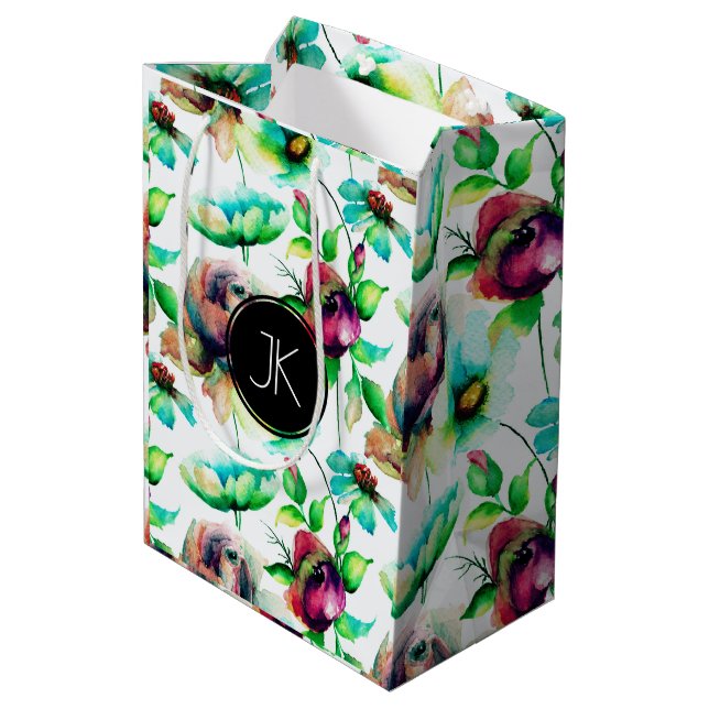 Sac Cadeau Moyen Roses Rouges Sur Texture De Bois Blond (Dos Angle)