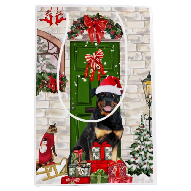 Sac Cadeau Moyen Rotweiler Chien Noël (Devant)