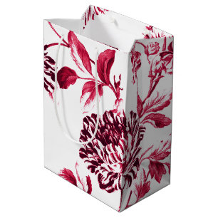 Sac Cadeau Moyen Rouge de cerise Toile floral vintage No.2