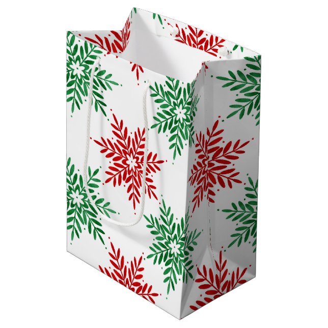 Sac Cadeau Moyen Rouge et vert Aquarelle Motif 2 (Devant Angle)