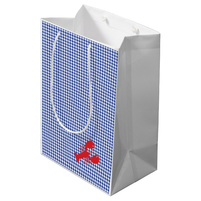 Sac Cadeau Moyen Rouge Homard Bleu Blanc En vichy Designer Maine (Dos Angle)