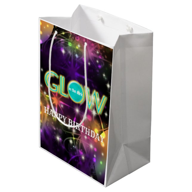 Sac Cadeau Moyen Rougeoyez en fête d'anniversaire au néon d'enfants (Dos Angle)