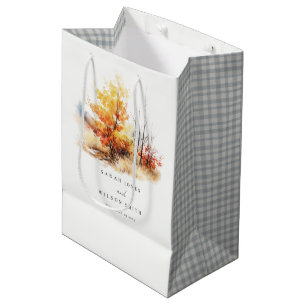 Sac Cadeau Moyen Rouille Jaune Automne Automne Paysage Plaid Mariag