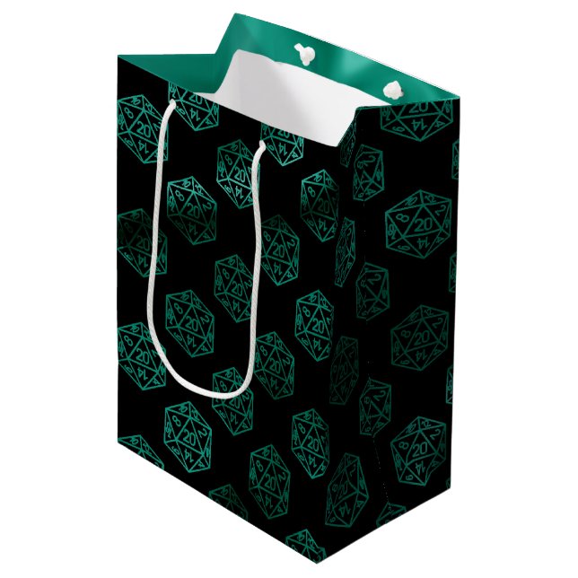 Sac Cadeau Moyen RPG Dice | Teal Green Retro Tabletop Roleplayer (Devant Angle)