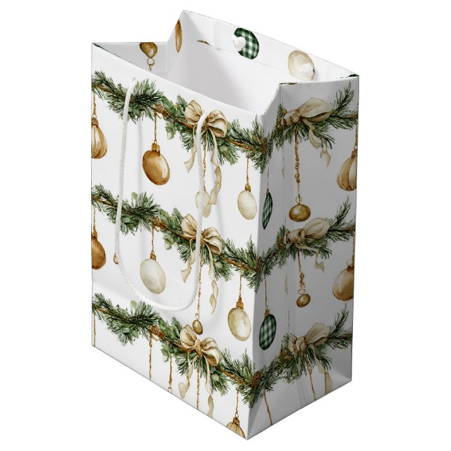 Sac Cadeau Moyen Rustic Brown Bows Cream Green Christmas (Devant Angle)