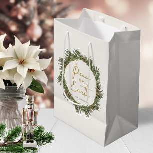 Sac Cadeau Moyen Rustic Elegant Christmas Wreath Peace on Earth