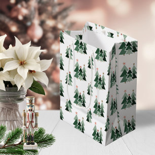Sac Cadeau Moyen Rustique mignon arbres de Noël modernes