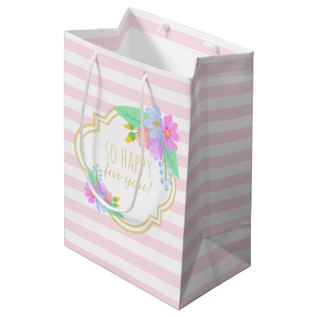 Sac Cadeau Moyen Sac-cadeau Baby shower Fleurs de printemps rose (Devant Angle)