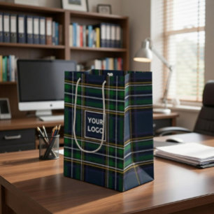 Sac Cadeau Moyen Sac-cadeau en papier tartan avec logo personnalisé