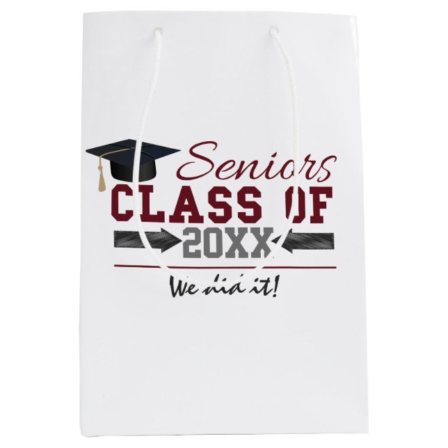 Sac Cadeau Moyen Sac-cadeau Maroon and Grey Typography Graduation (Devant)