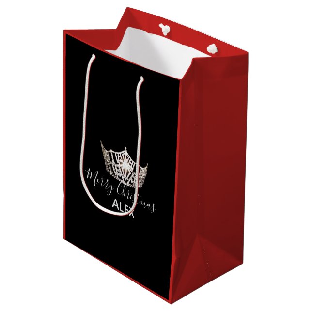 Sac Cadeau Moyen Sac-Noël rouge de cadeau de couronne argentée de (Devant Angle)