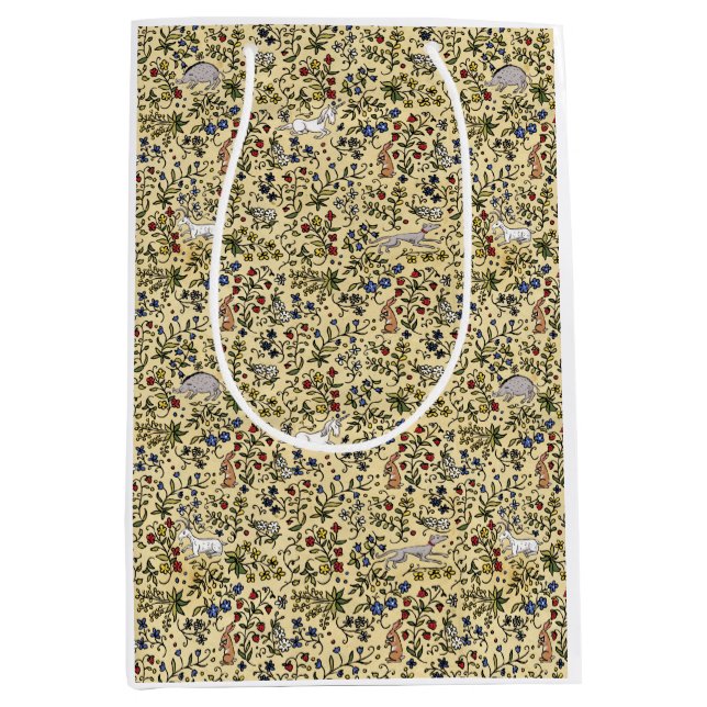 Sac Cadeau Moyen Sacoche cadeau mille fleurs parchemin animaux médi (Devant)