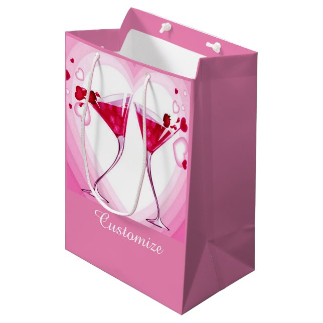 Sac Cadeau Moyen Sacs-cadeaux de Lunettes de Cocktail Rose (Devant Angle)