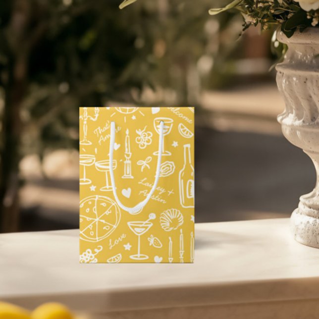 Sac Cadeau Moyen Sacs-cadeaux Mariages illustrés à main (Hand-Drawn Illustrated Wedding Welcome Gift Bags)