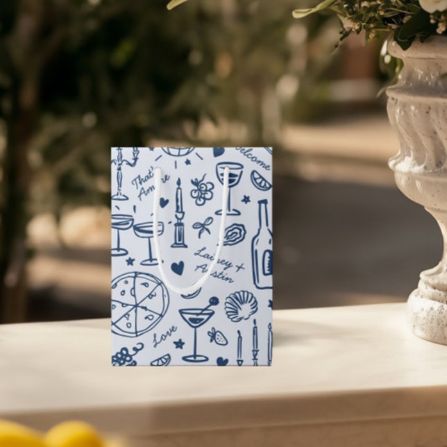 Sac Cadeau Moyen Sacs-cadeaux Mariages illustrés à main (Hand-Drawn Illustrated Wedding Welcome Gift Bags)