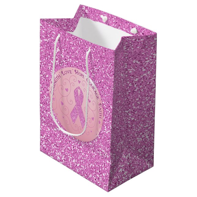 Sac Cadeau Moyen Sacs-cadeaux Parties scintillant au ruban rose du  (Devant Angle)