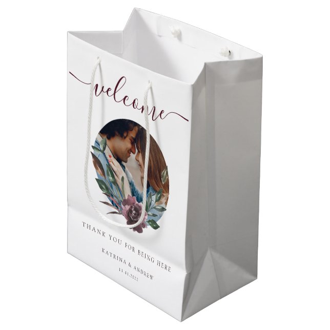 Sac Cadeau Moyen Sacs-cadeaux photo de bienvenue mariage (Devant Angle)