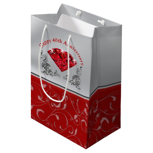 Sac Cadeau Moyen Sacs-cadeaux pour le 40e anniversaire de Ruby (Devant Angle)