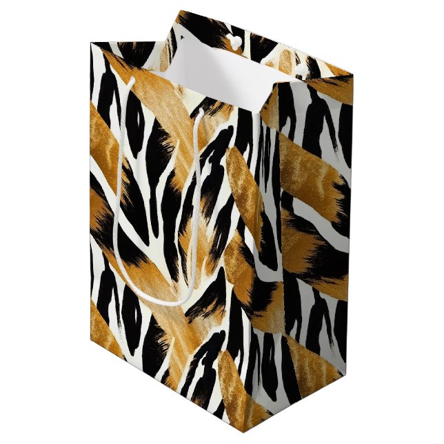 Sac Cadeau Moyen Safari Animaux à thème Or et noir (Devant Angle)