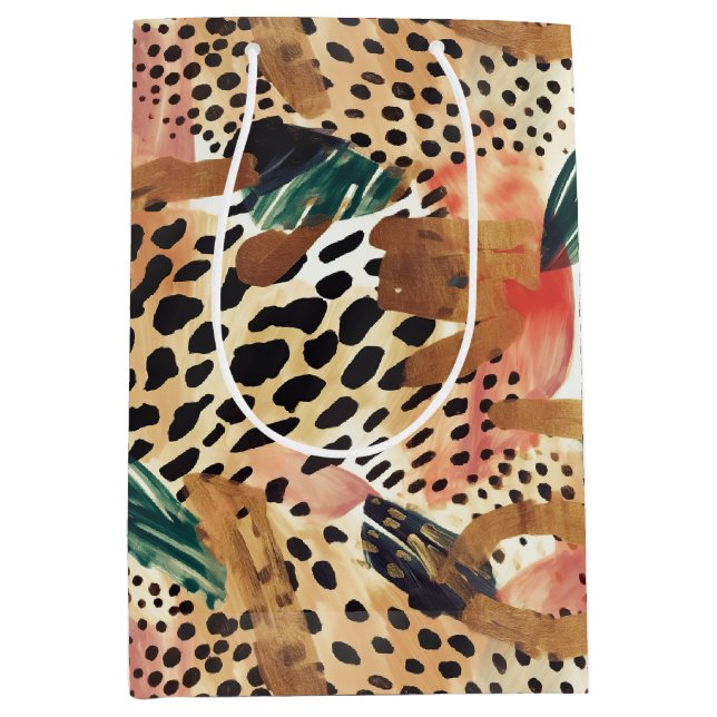 Sac Cadeau Moyen Safari Animaux Fourrures Motifs Savannah Boho (Devant)