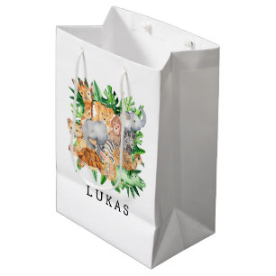 Sac Cadeau Moyen Safari Jungle Animaux 1er anniversaire