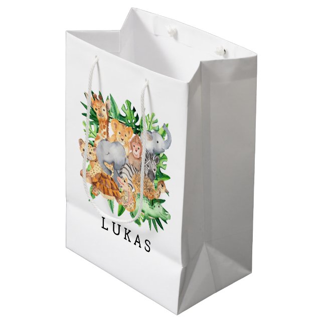 Sac Cadeau Moyen Safari Jungle Animaux 1er anniversaire (Devant Angle)