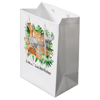 Sac Cadeau Moyen Safari Jungle Animaux Anniversaire Fête Merci