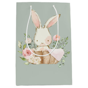Sac Cadeau Moyen Sage Green Baby Rabbit Élégant Baby shower
