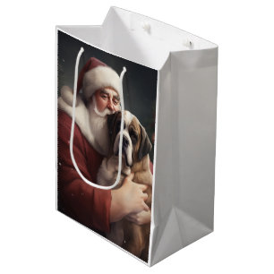 Sac Cadeau Moyen Saint Bernard avec le Père Noël Festif Noël