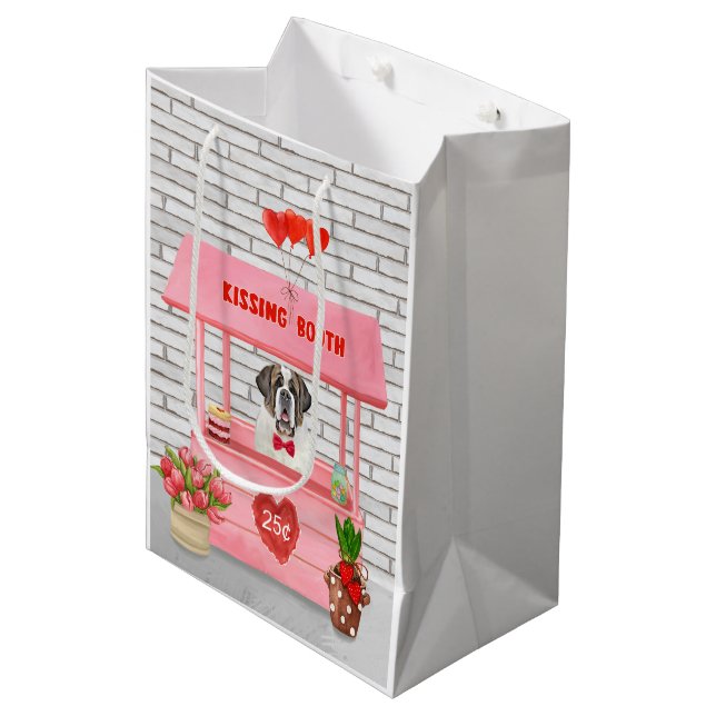 Sac Cadeau Moyen Saint Bernard Chien Saint Valentin Booth de baiser (Devant Angle)