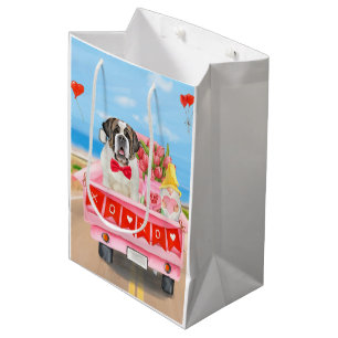 Sac Cadeau Moyen Saint Bernard Chien Saint Valentin Coeurs de camio