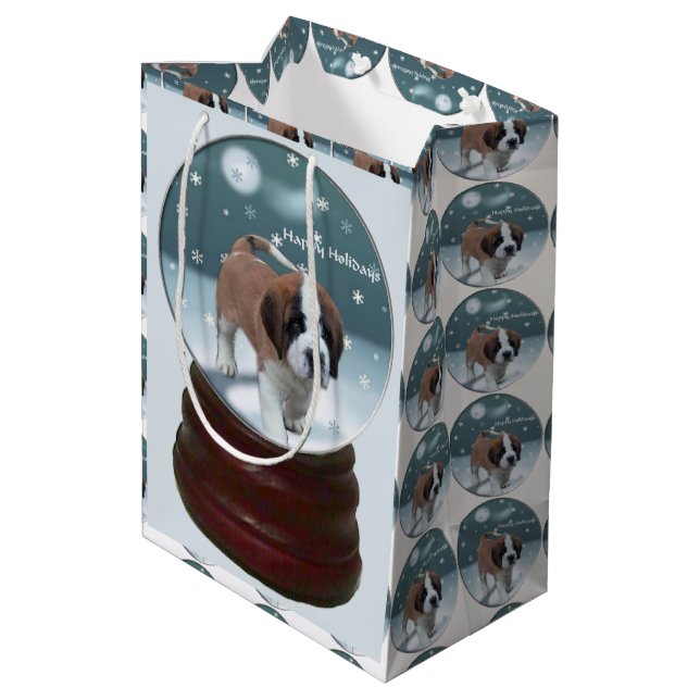 Sac Cadeau Moyen Saint Bernard Puppy Noël (Dos Angle)
